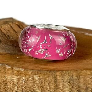 Chamilia Glitter Collection Pink Silver Murano Glass Inclusions Charm Bead NEW